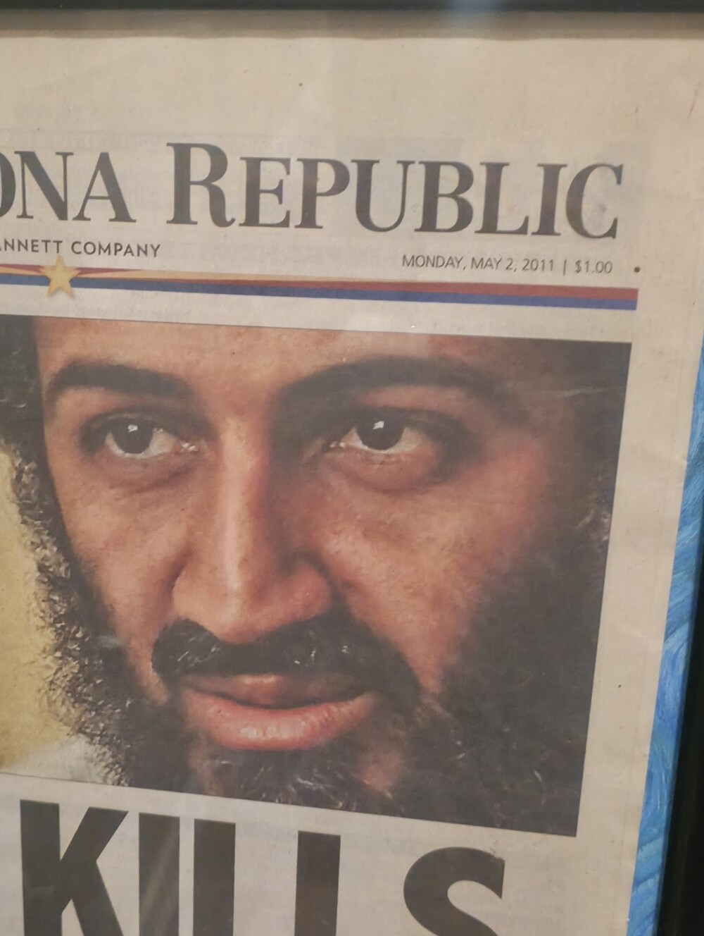 2011 Bin Laden Gets LillFramed Vintage Newspaper Wall Art - Black Frame,